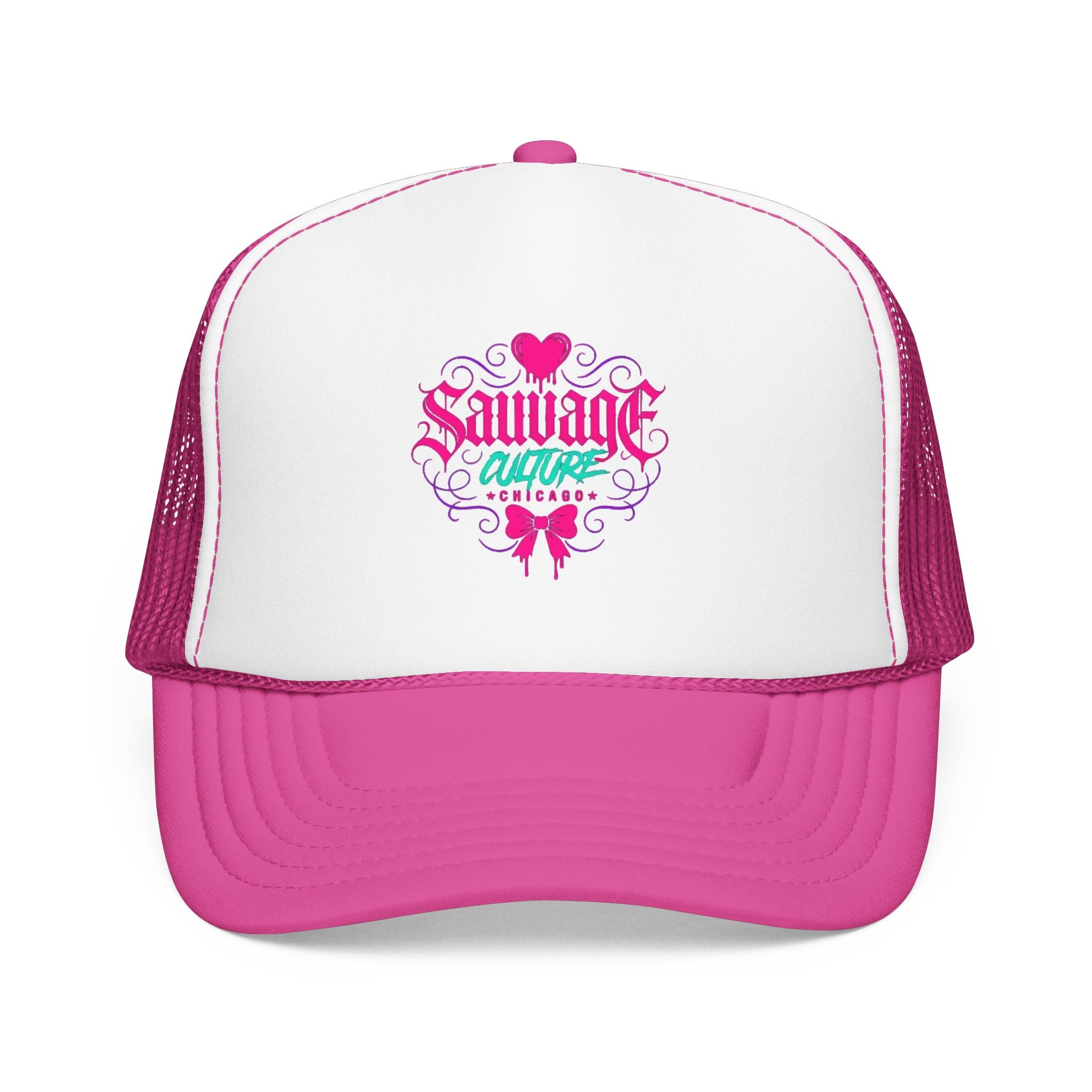Pink Trucker Hat — 'Savage Auntie' Floral Graphic Foam Cap