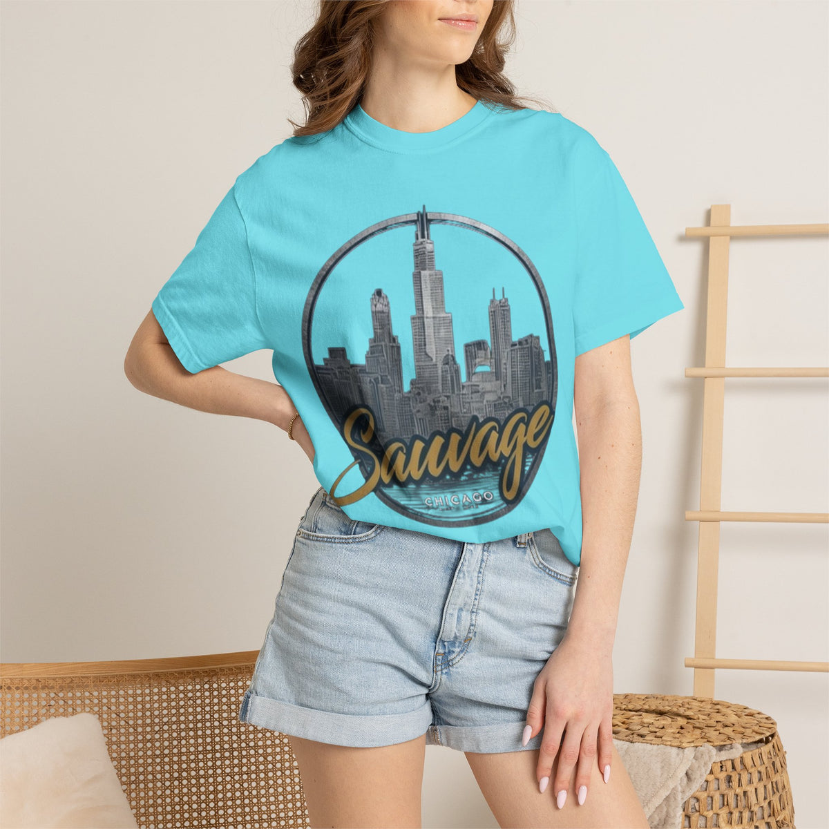 Chicago Skyline T-Shirt — "Sauvage" Graphic Tee Gold