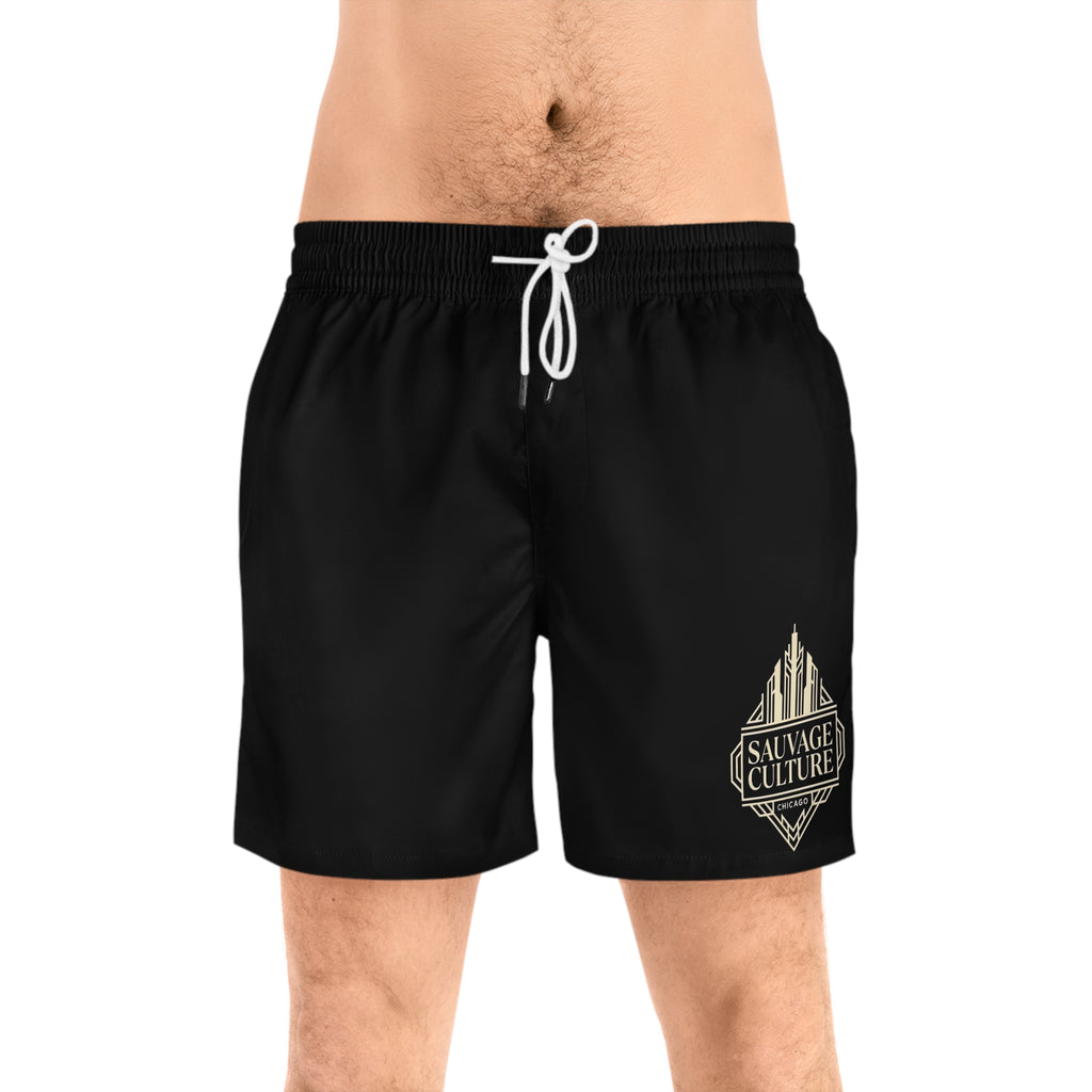 Men's Sauvage Culture Art Deco Chicago Mid-Length Swim Shorts