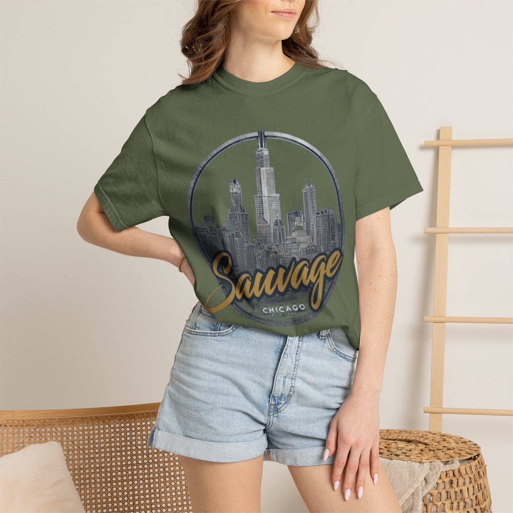 Chicago Skyline T-Shirt — "Sauvage" Graphic Tee Gold