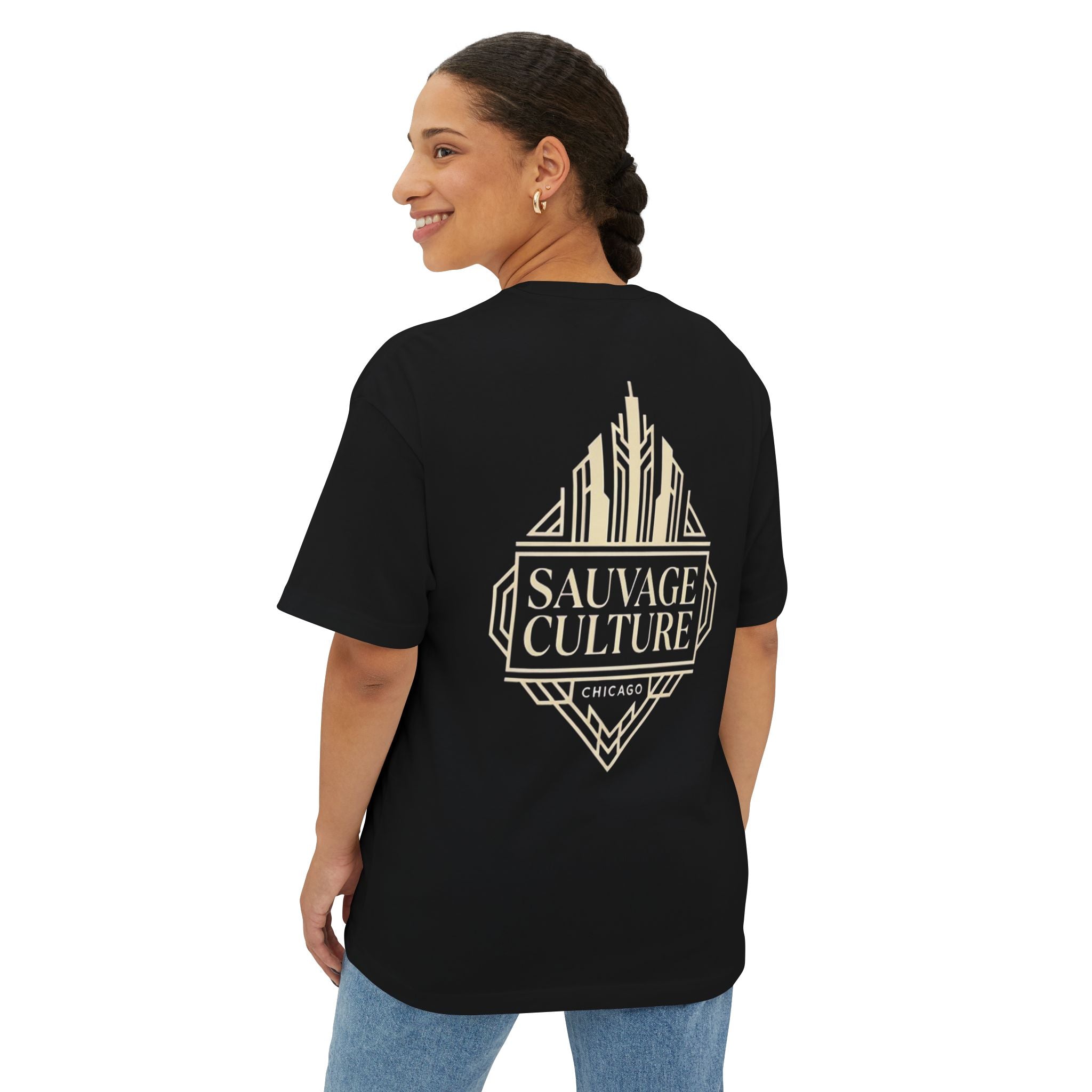 Sauvage Culture Chicago Tee — Art Deco Logo Boxy T‑Shirt