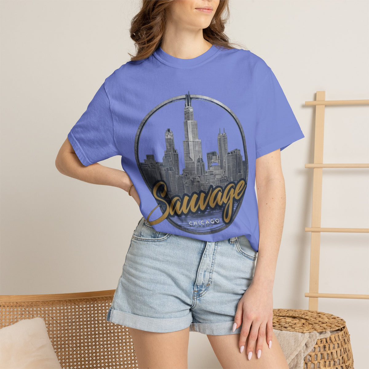 Chicago Skyline T-Shirt — "Sauvage" Graphic Tee Gold