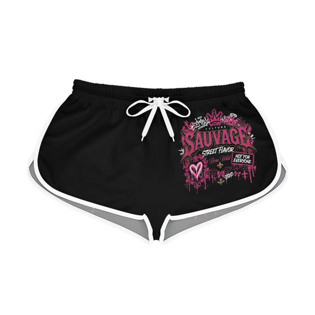Sauvage Street Flavor Women's Relaxed Shorts — Pink Graffiti Athletic Lounge Shorts
