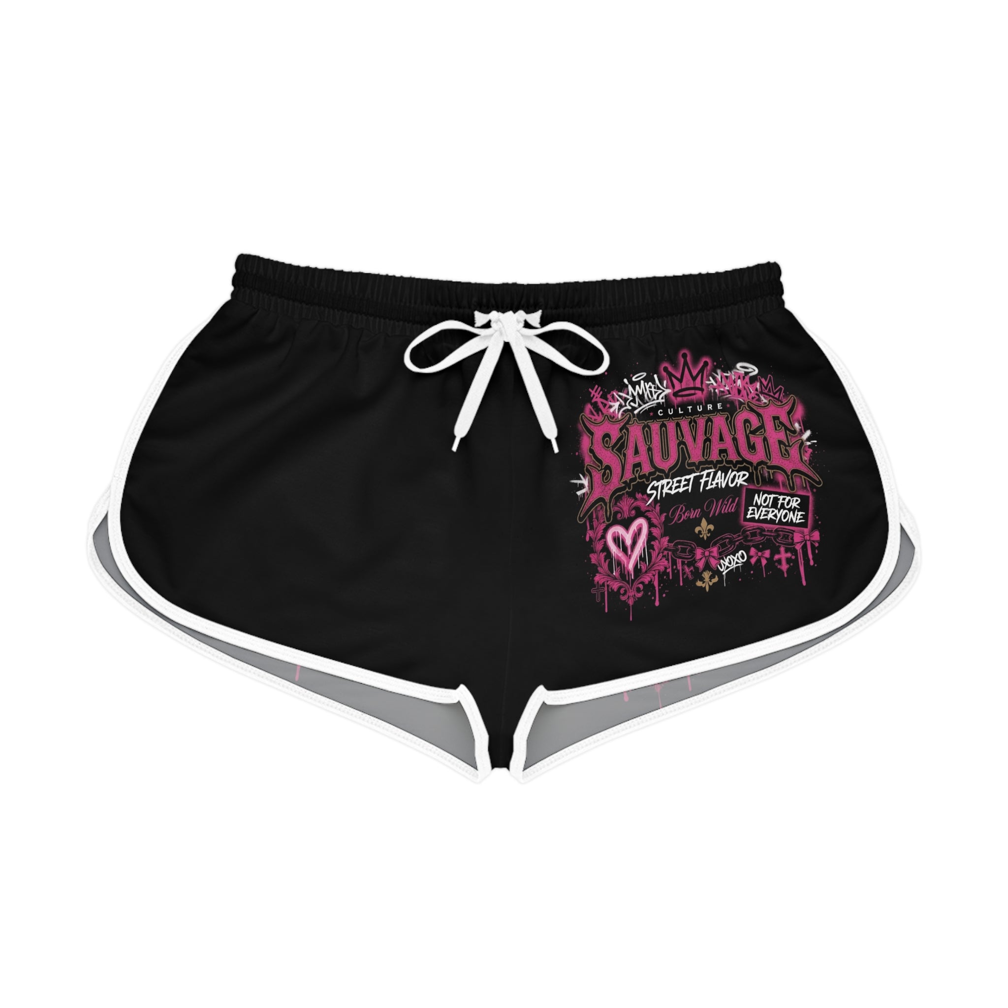 Sauvage Street Flavor Women's Relaxed Shorts — Pink Graffiti Athletic Lounge Shorts