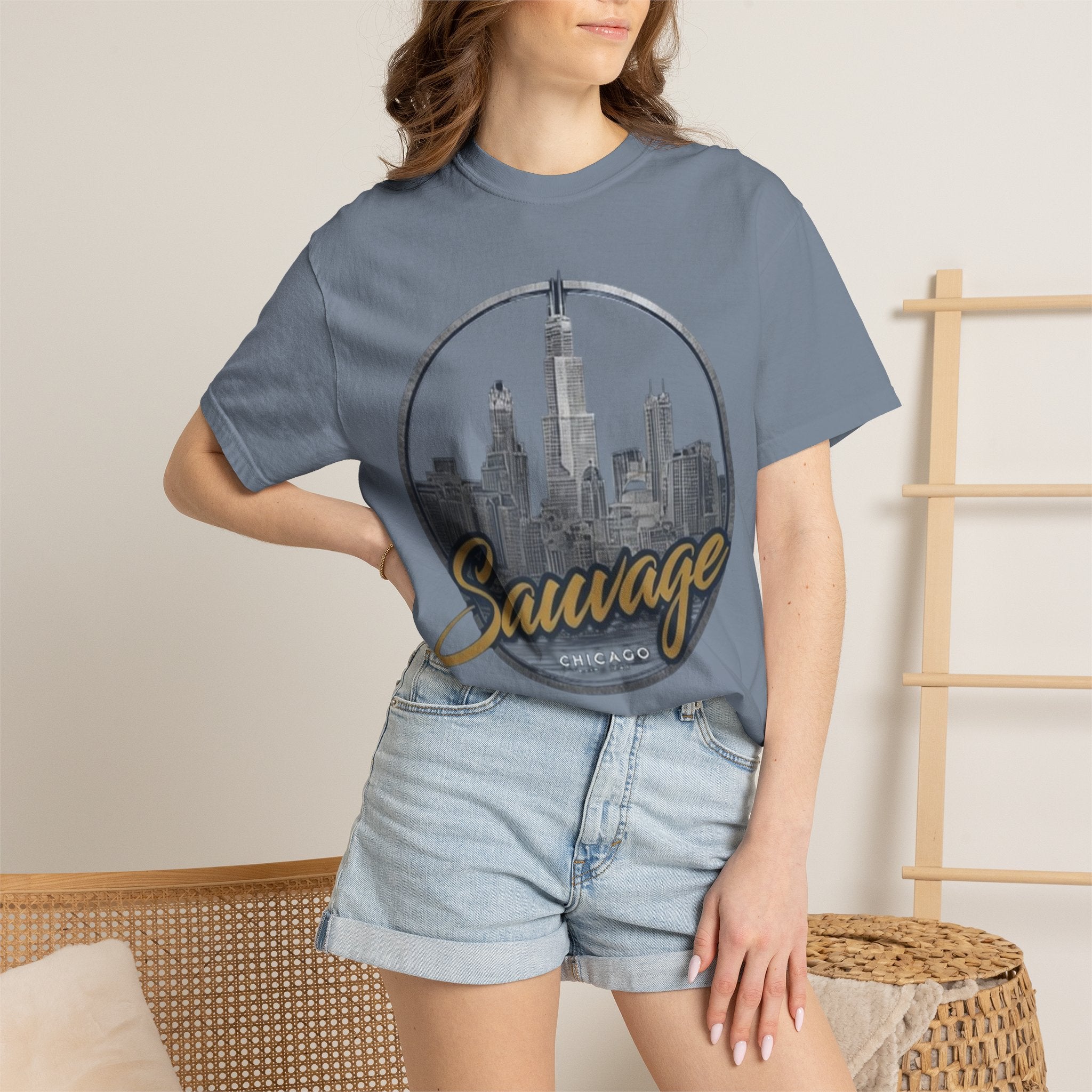 Chicago Skyline T-Shirt — "Sauvage" Graphic Tee Gold