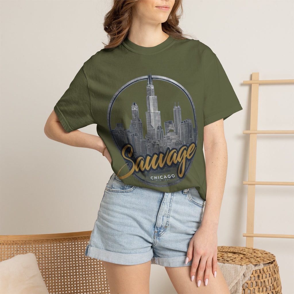Chicago Skyline T-Shirt — "Sauvage" Graphic Tee Gold