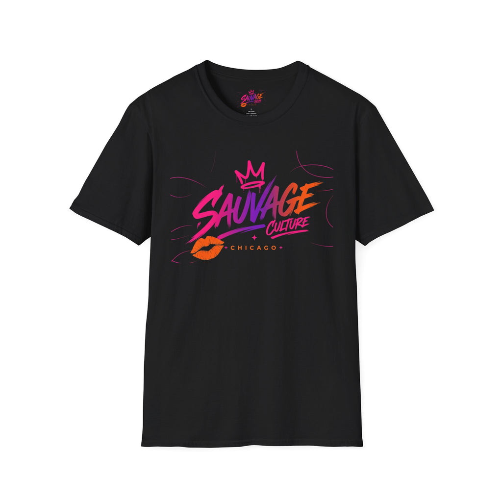 Sauvage Culture T-Shirt — Retro Neon Graphic Tee (Chicago)