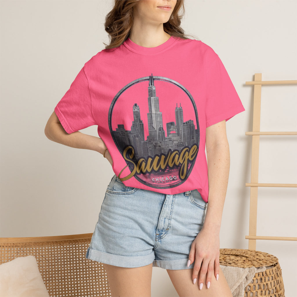 Chicago Skyline T-Shirt — "Sauvage" Graphic Tee Gold
